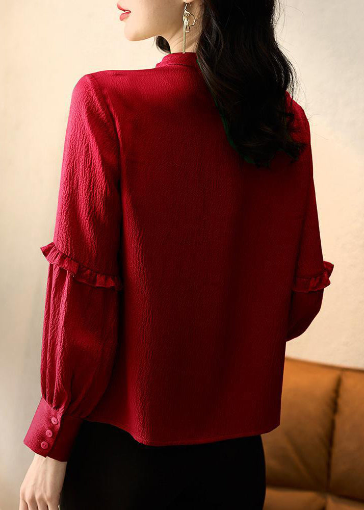 Chemise rouge à volants en coton, design original, nouvelle collection printemps RL046