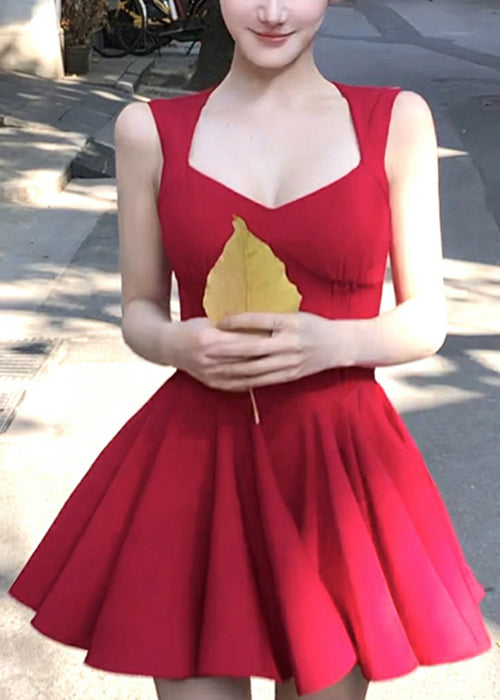V Nouvelles robes mini à col rouge en coton sans manches et fermeture éclair