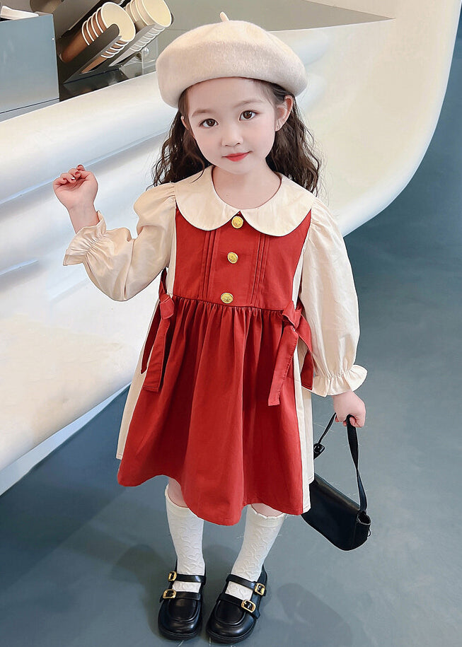 New Red Wrinkled False Two Pieces Cotton Girls Dresses Fall XZ070