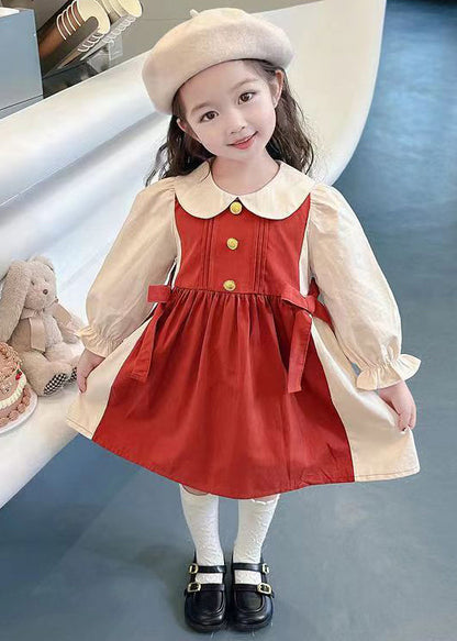 New Red Wrinkled False Two Pieces Cotton Girls Dresses Fall XZ070