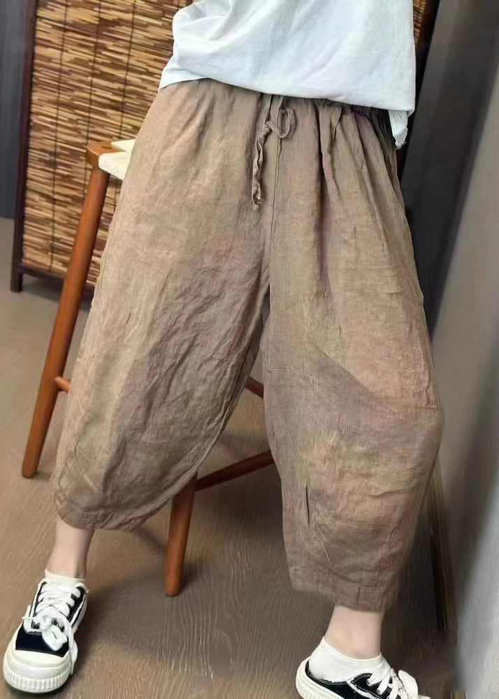 Pantalon d'été surdimensionné en lin beige rétro sarouel