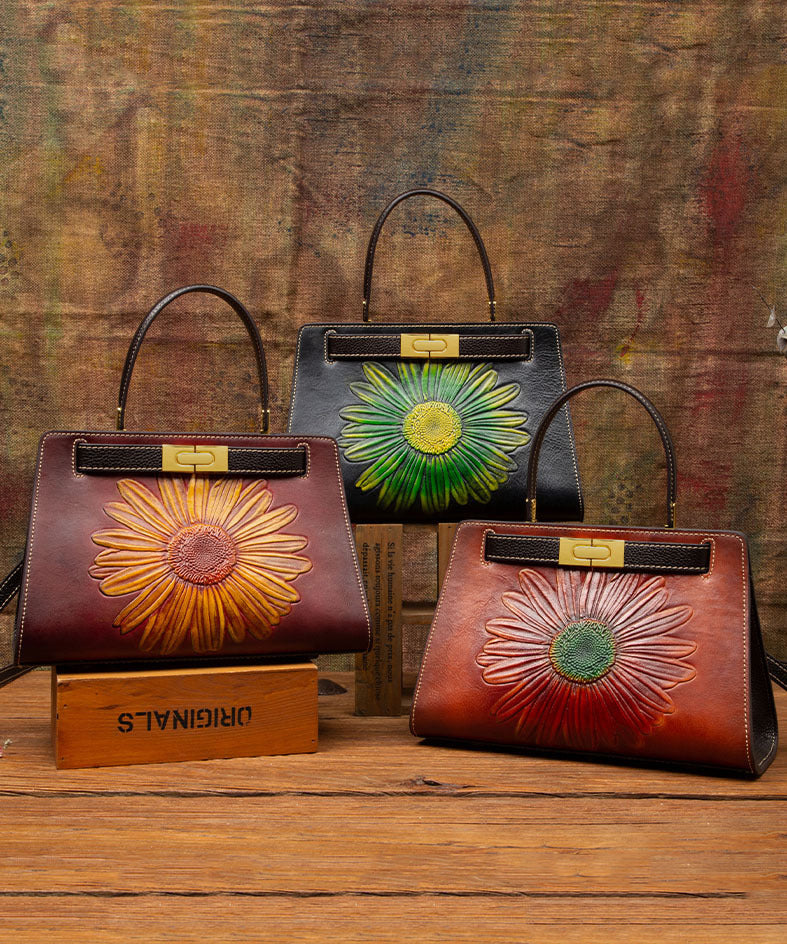 Retro Kalbsledertasche Braun Neu Geprägt Messenger