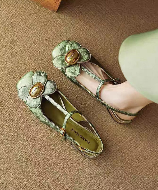 New Retro Green Floral Splicing Walking Sandals AA036