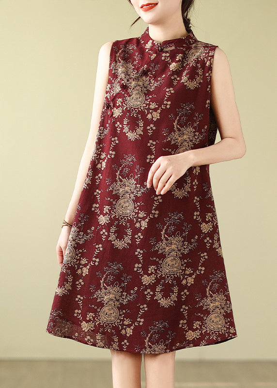 Collar Retro New A Mulberry Mandarin Dress Print Cotton Line