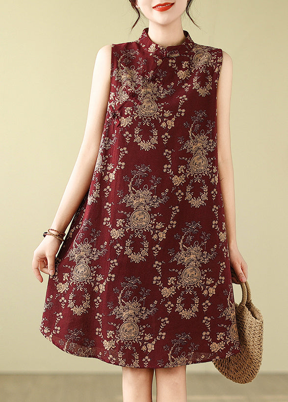 Collar Retro New A Mulberry Mandarin Dress Print Cotton Line