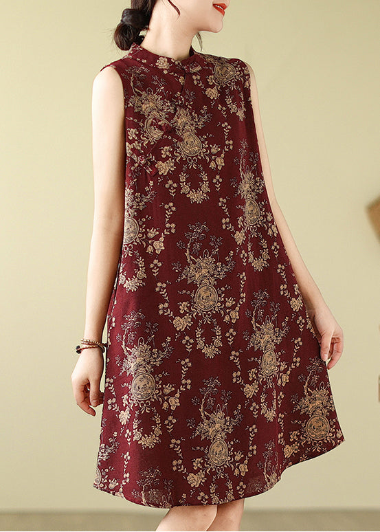 Collar Retro New A Mulberry Mandarin Dress Print Cotton Line