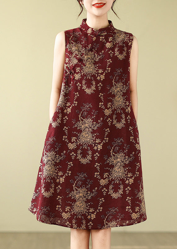 Collar Retro New A Mulberry Mandarin Dress Print Cotton Line