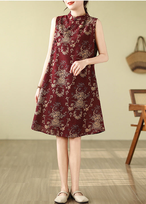 Collar Retro New A Mulberry Mandarin Dress Print Cotton Line