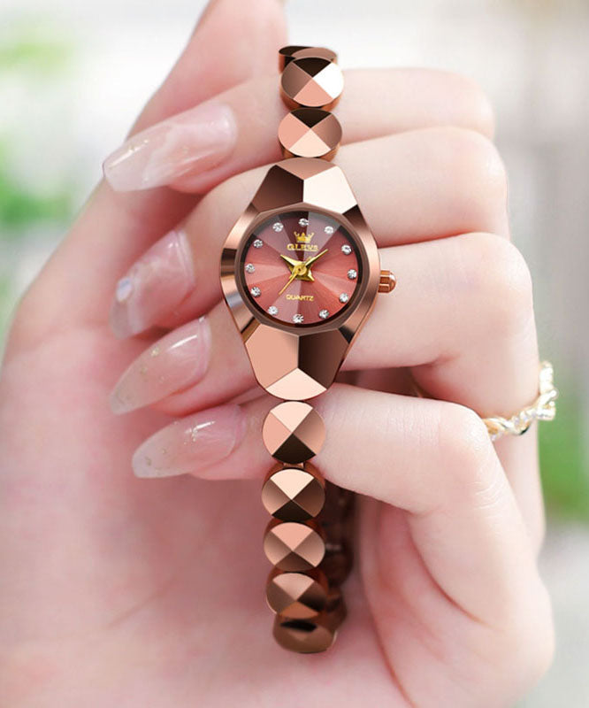 Montres à quartz étanches en acier doré, mouvement rose, acier inoxydable