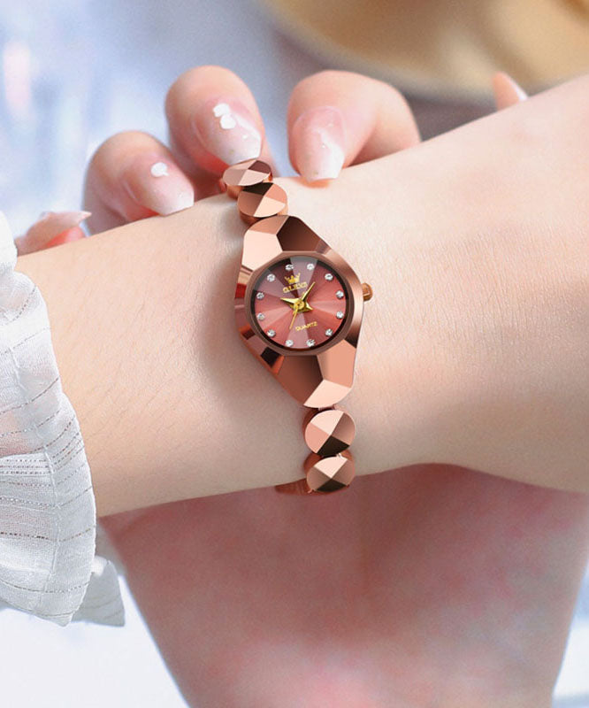 Montres à quartz étanches en acier doré, mouvement rose, acier inoxydable