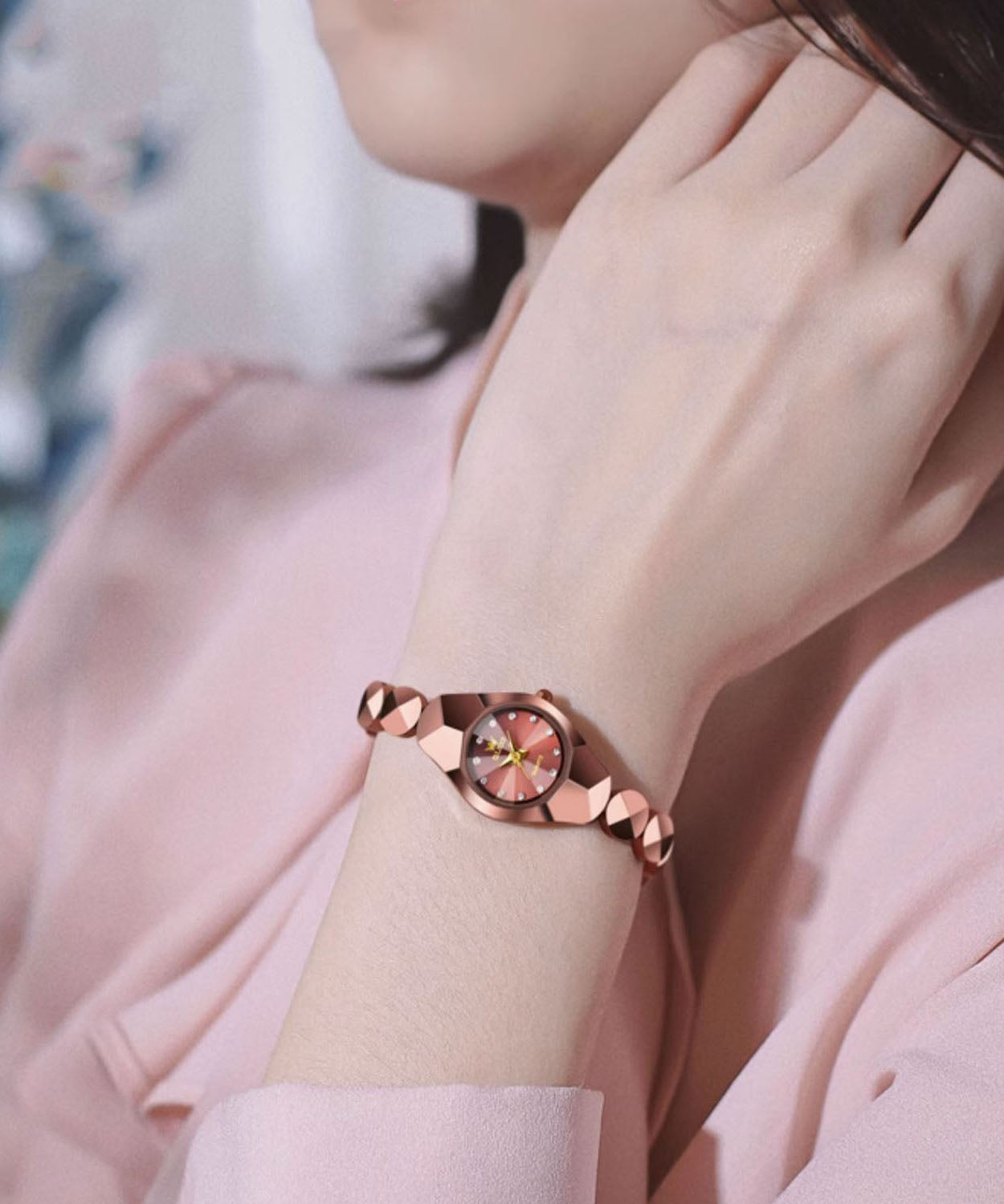 Montres à quartz étanches en acier doré, mouvement rose, acier inoxydable