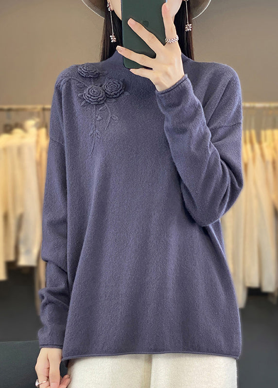 New Simple Beige Embroidered Wool Knit Pullover Spring TQ015