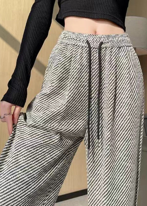 Nouveau pantalon en coton à taille élastique à lacets rayés pour l'été AC1023