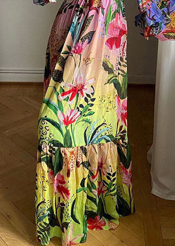 Neues Partykleid aus Baumwolle mit V-Ausschnitt und Rüschendruck, Patchwork, Frühling TL035