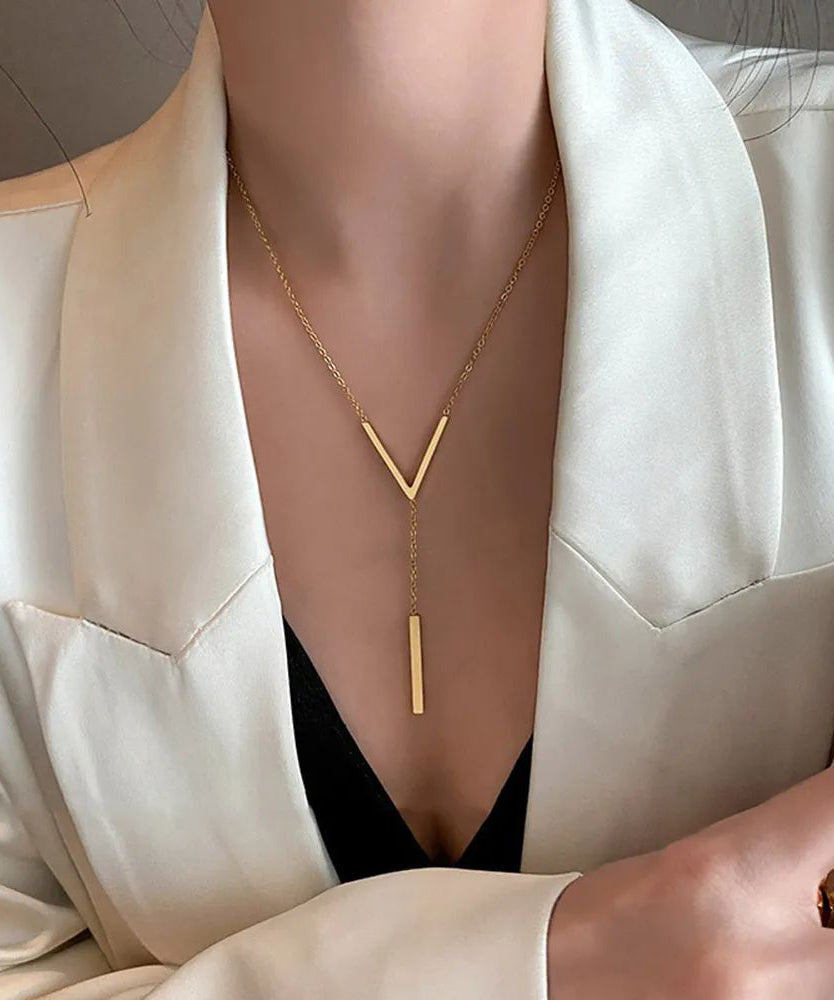 Collier long et sexy en forme de V avec chaîne dorée et clavicule