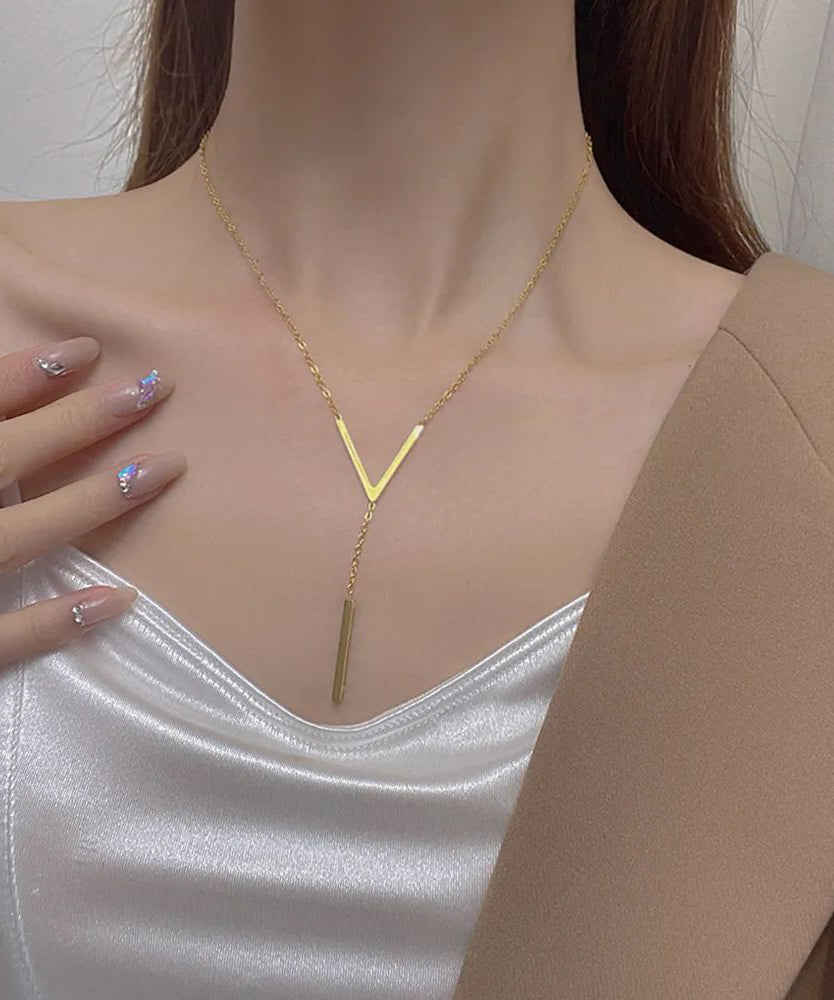 Collier long et sexy en forme de V avec chaîne dorée et clavicule