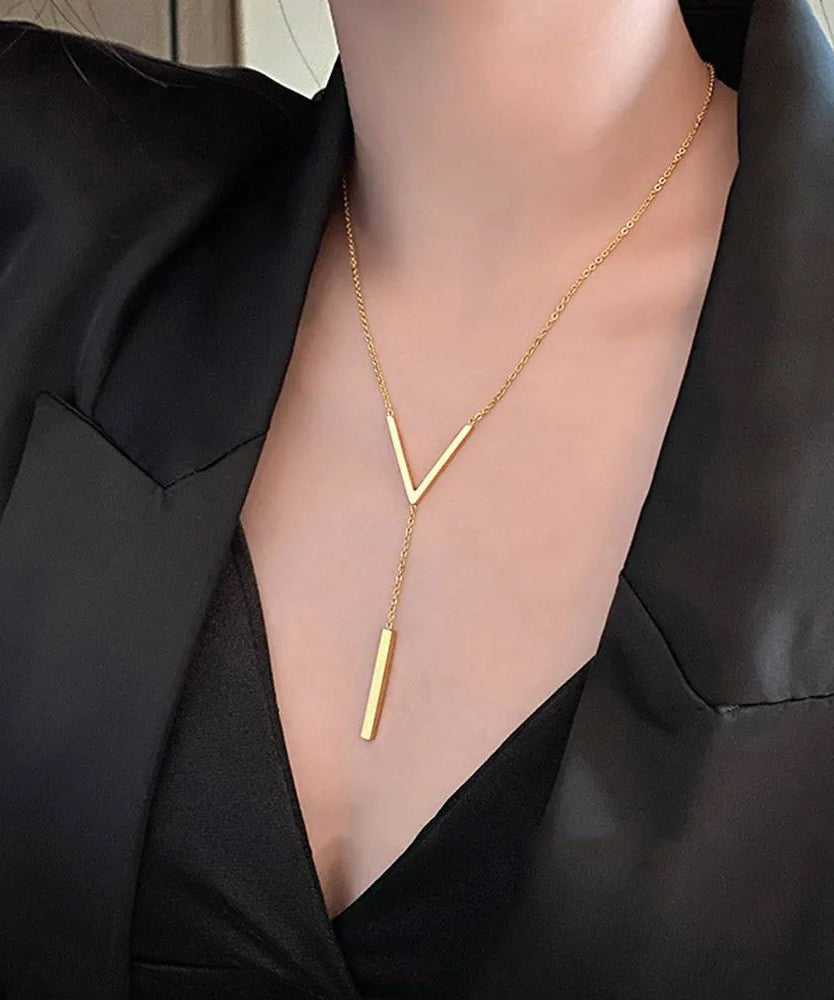 Collier long et sexy en forme de V avec chaîne dorée et clavicule