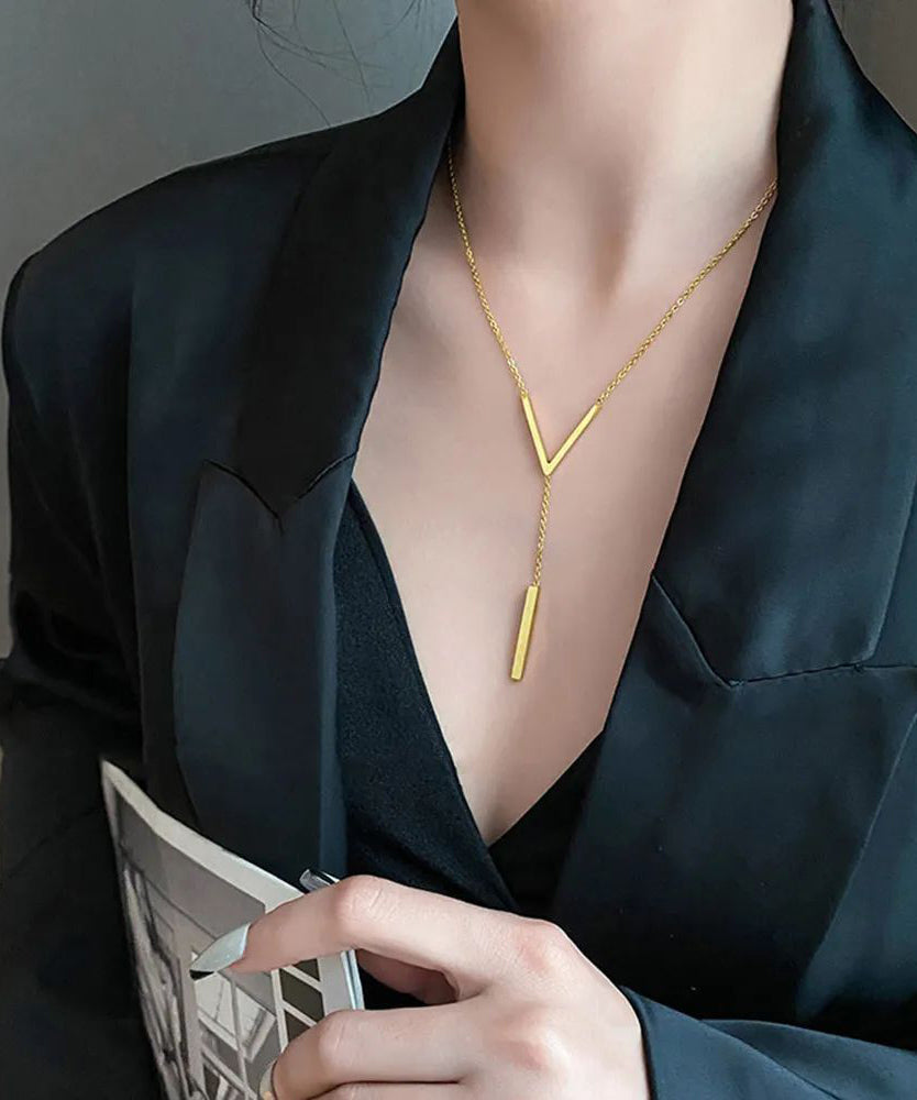 Collier long et sexy en forme de V avec chaîne dorée et clavicule