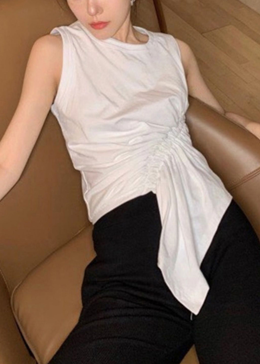 Débardeur blanc sans manches en coton, nouveau modèle cintré asymétrique