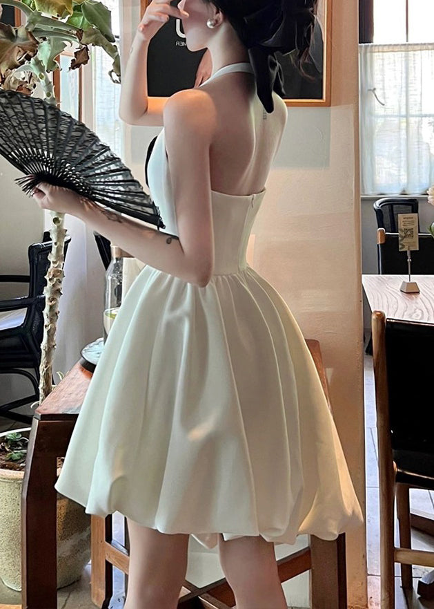 Nouvelle robe mi-longue en coton à dos nu avec nœud blanc sans manches XX087