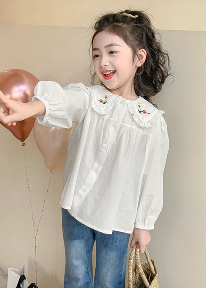 New White Button Solid Cotton Kids Girls Shirts Spring YU1038