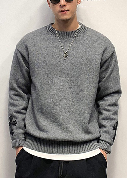 New White Cross Solid Cozy Knit Sweaters Men Fall QH037