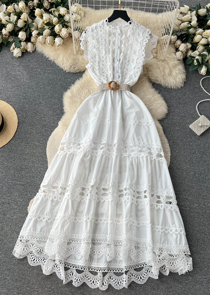 New White Lace Hollow Out Cotton Dress Sleeveless TR032