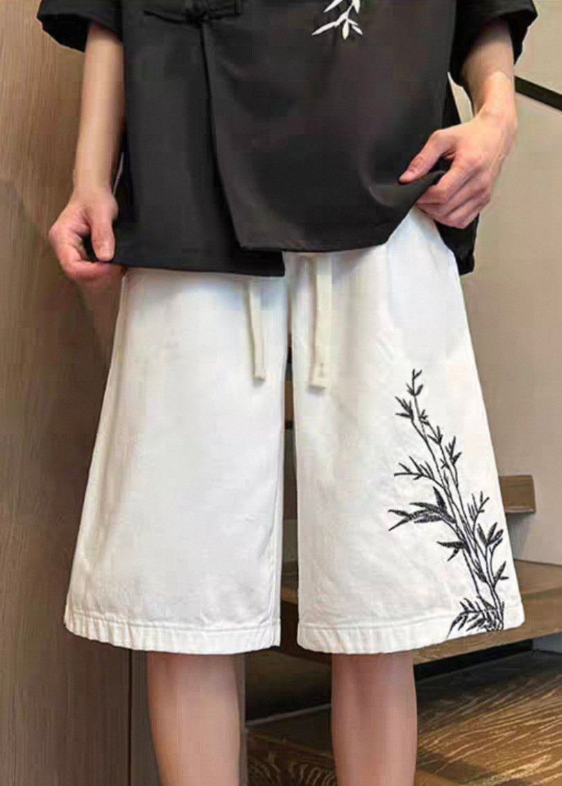 Up Elastic White New Denim Waist Shorts Pockets Lace Men