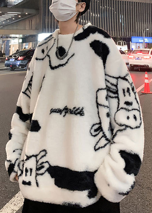 New White O Neck Cartoon Fluffy Men Sweatshirt Pajamas Winter RC039