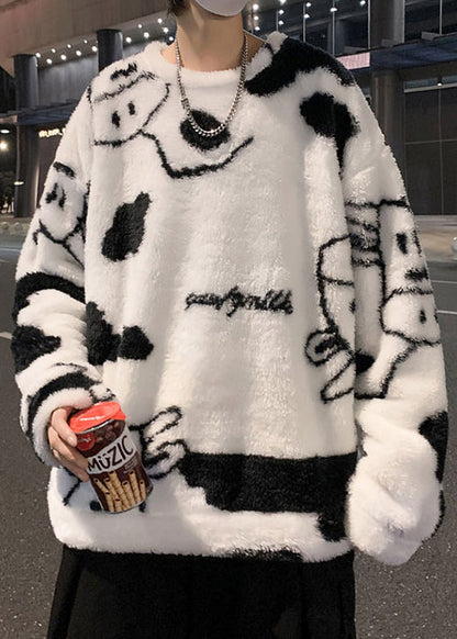 New White O Neck Cartoon Fluffy Men Sweatshirt Pajamas Winter RC039