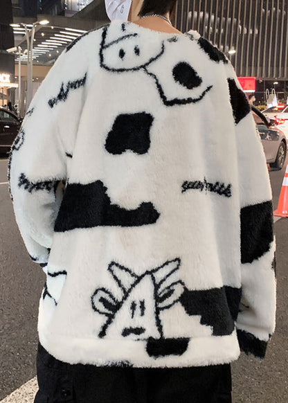 New White O Neck Cartoon Fluffy Men Sweatshirt Pajamas Winter RC039