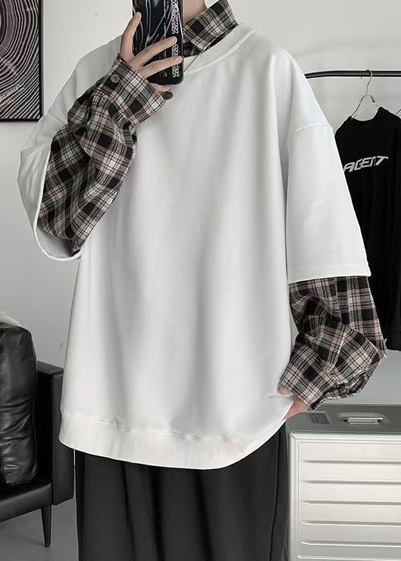 Plaid neuf en coton faux blanc deux pièces patchwork pour homme