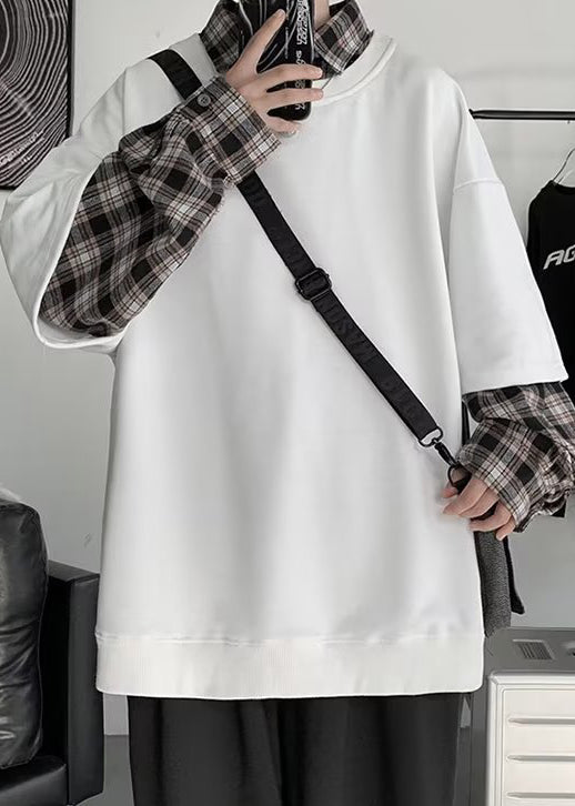 Plaid neuf en coton faux blanc deux pièces patchwork pour homme