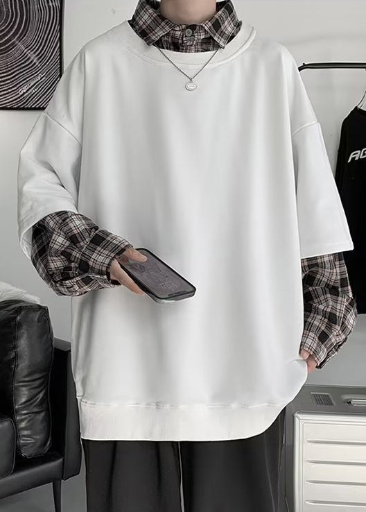 Plaid neuf en coton faux blanc deux pièces patchwork pour homme