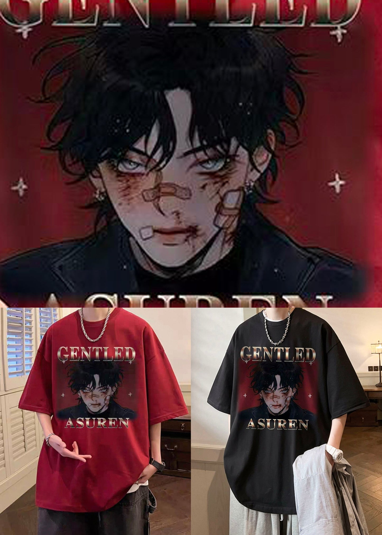 Chemises surdimensionnées à manches mi-longues en coton pour homme, imprimé rouge vin