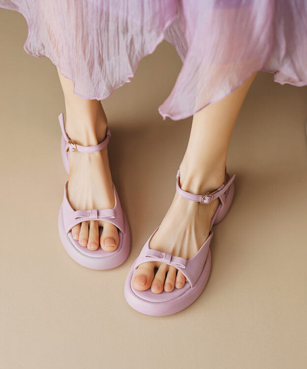 Cowhide Platform Peep Leather Toe New Sandals Yellow Bow Splicing