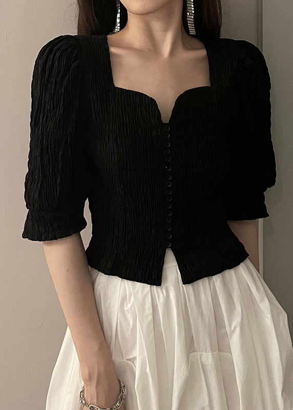 Half Square Sleeve Collar Shirts Black Novelty
