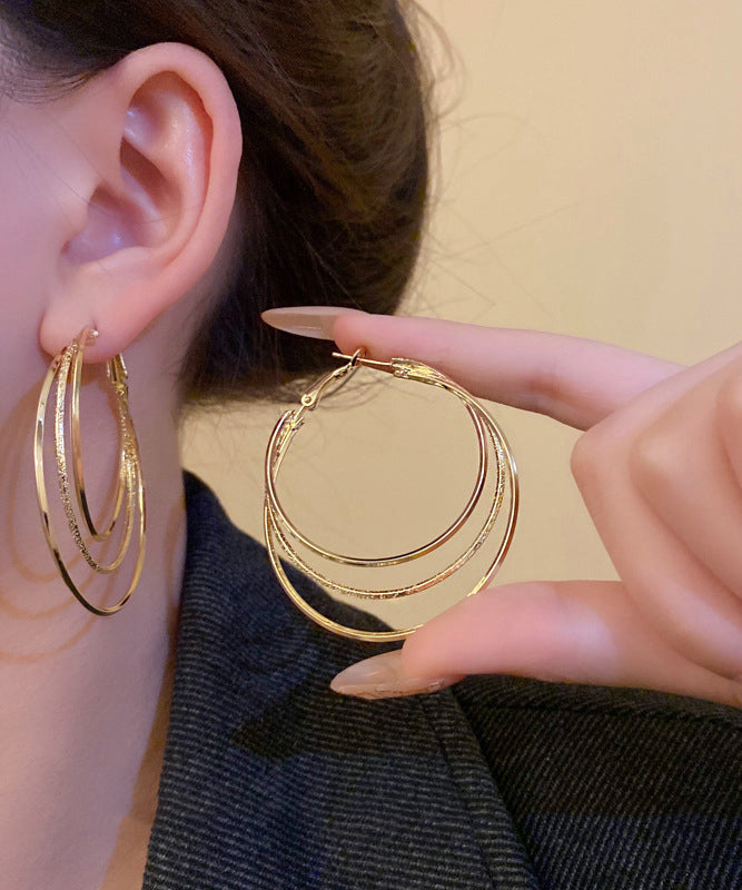 Novelty Gold Metal Alloy Layered Hoop Earrings ZZ054