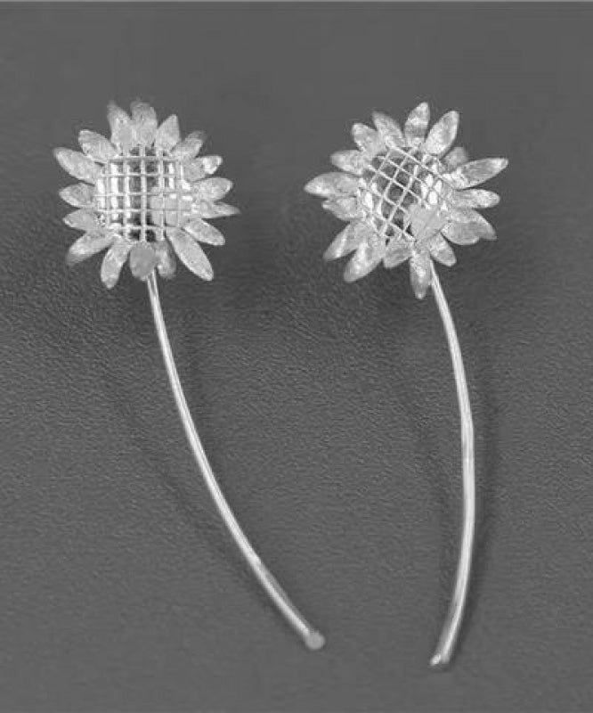 Boucles d'oreilles pendantes amovibles en argent sterling doré avec motif tournesol QQ037