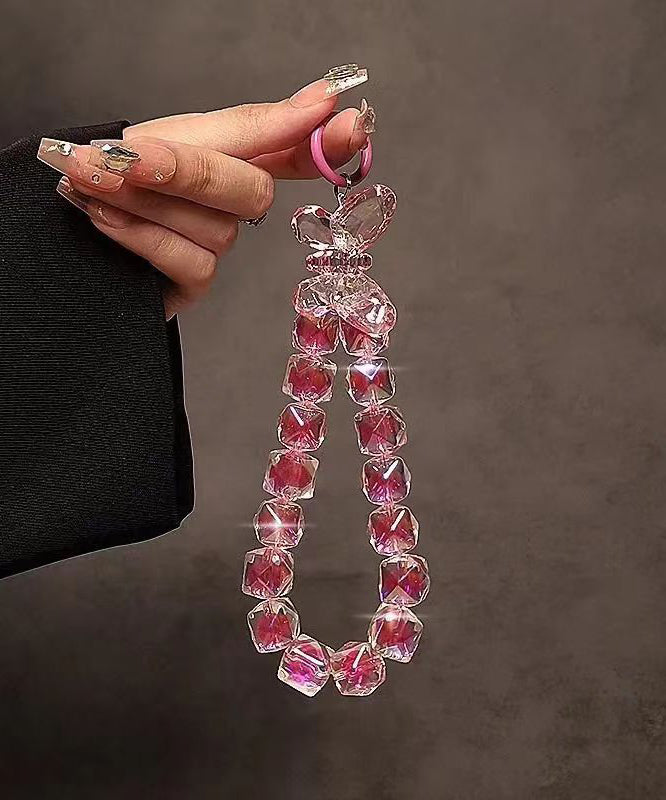 Chaîne de téléphone fantaisie en métal rouge avec nœud en cristal TX020