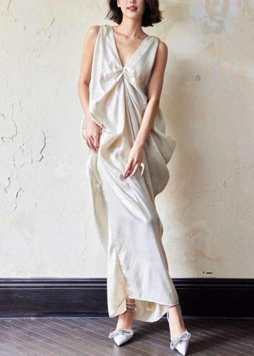 Robe fantaisie sans manches, col maxi, poches, coton froissé, col en V