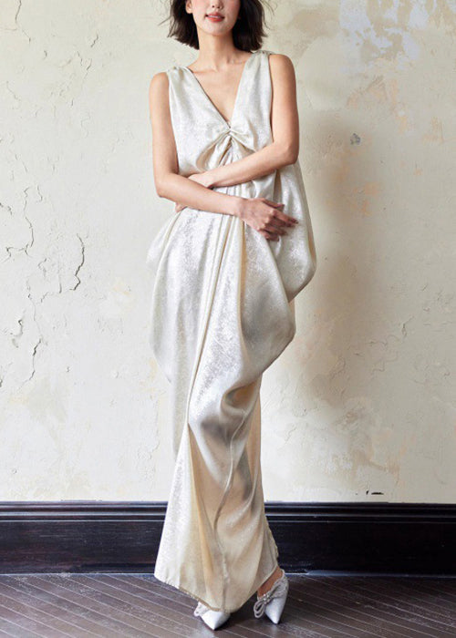 Robe fantaisie sans manches, col maxi, poches, coton froissé, col en V