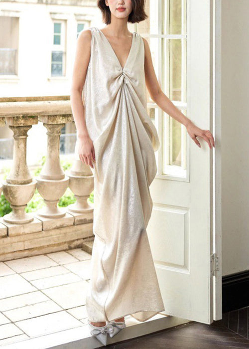 Robe fantaisie sans manches, col maxi, poches, coton froissé, col en V