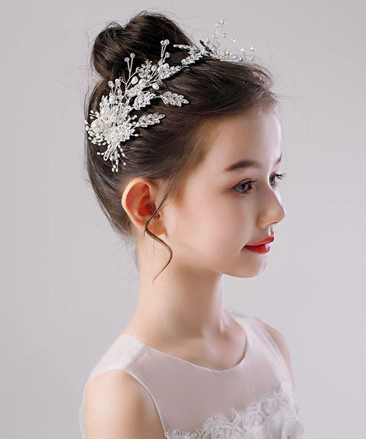 Novelty White Zircon Pearl Leaf A Pair Kids Hairpin IU052