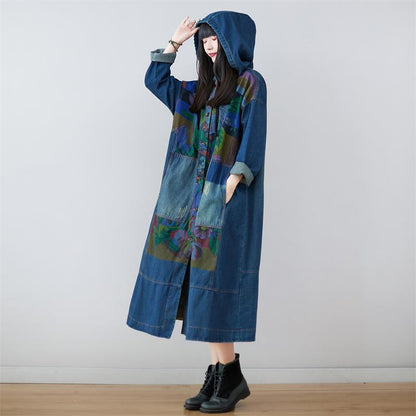 Oversized Patchwork Chinese Button Denim Cardigans LY6660