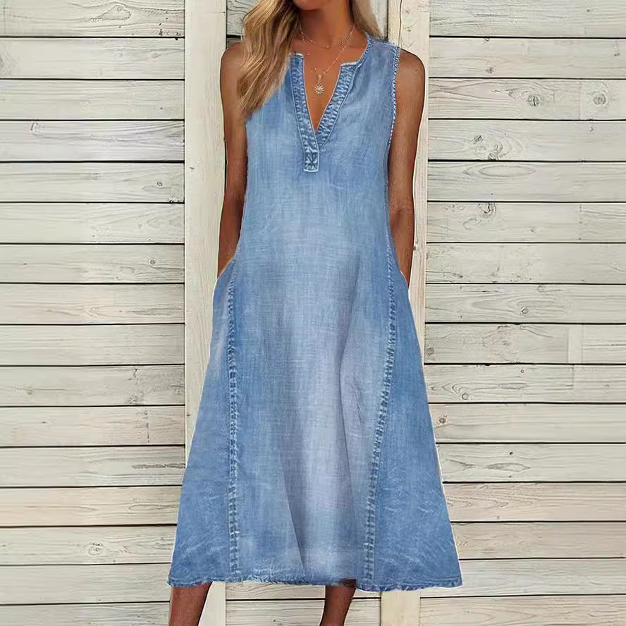 Robe en jean décontractée à col en V AH523