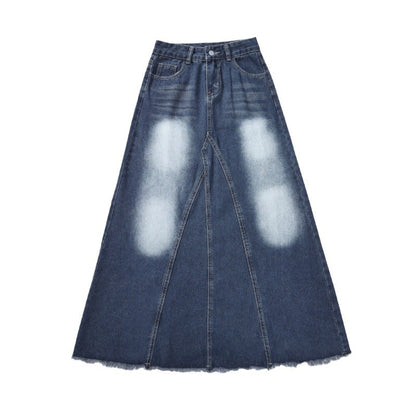 Elegant Gradient Color Patchwork Exra Large Hem Denim Skirt Spring JK1070