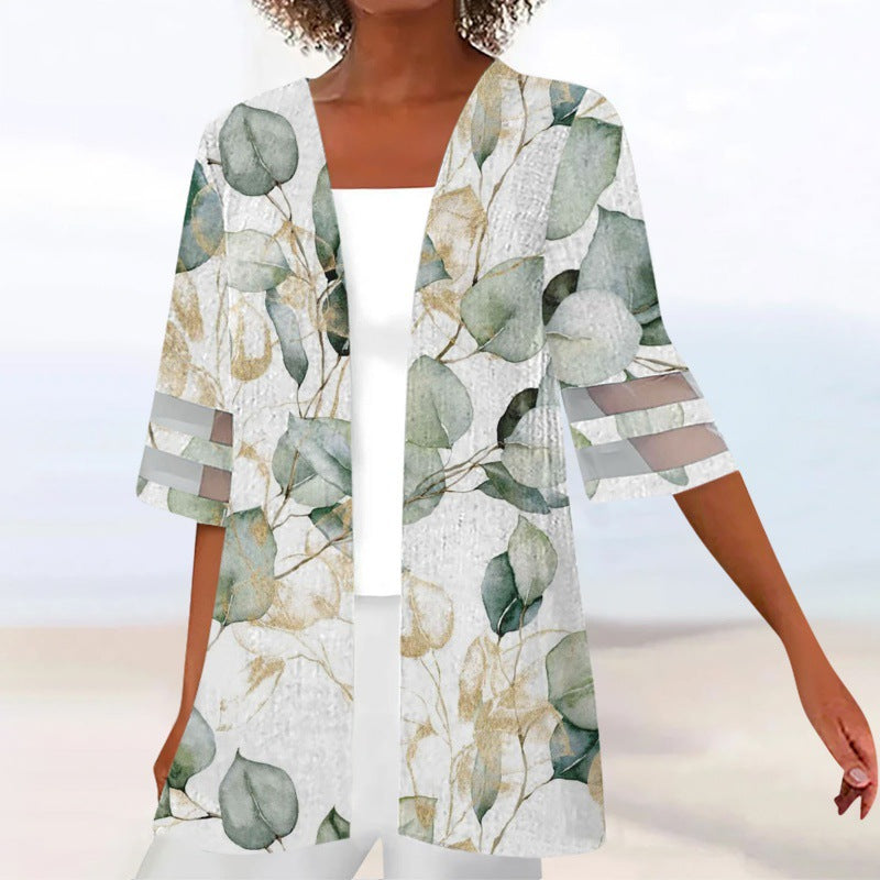 Leaf Loose V Neck Casual Kimono AH240