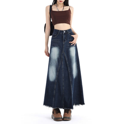 Elegant Gradient Color Patchwork Exra Large Hem Denim Skirt Spring JK1070