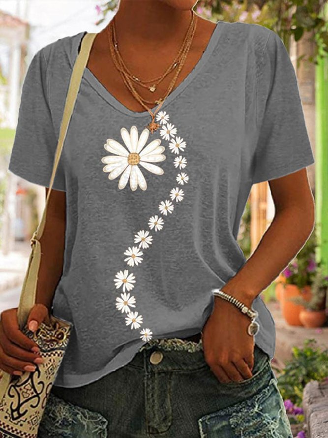 Crew Neck Casual Daisy Loose T-Shirt AH628